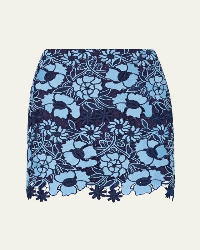 Two-Tone Floral Lace Mini Skirt